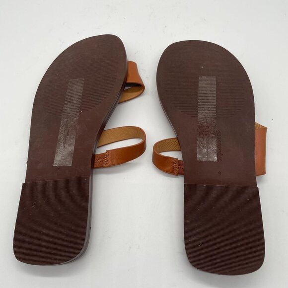 New Madewell Gabi Asymmetric Strap Sandal Warm Coffee Leather Slide Thong Sz 9 - Picture 5 of 9